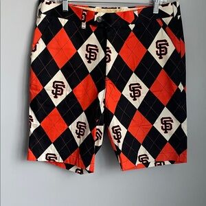 Loudmouth San Francisco Giants Orange/Black Argyle Patterned Golf Shorts Size 34